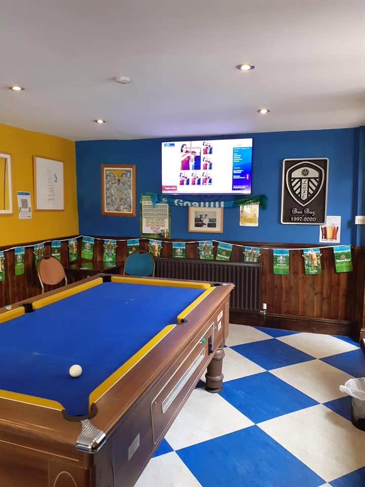Pool table and Leeds United memorabilia